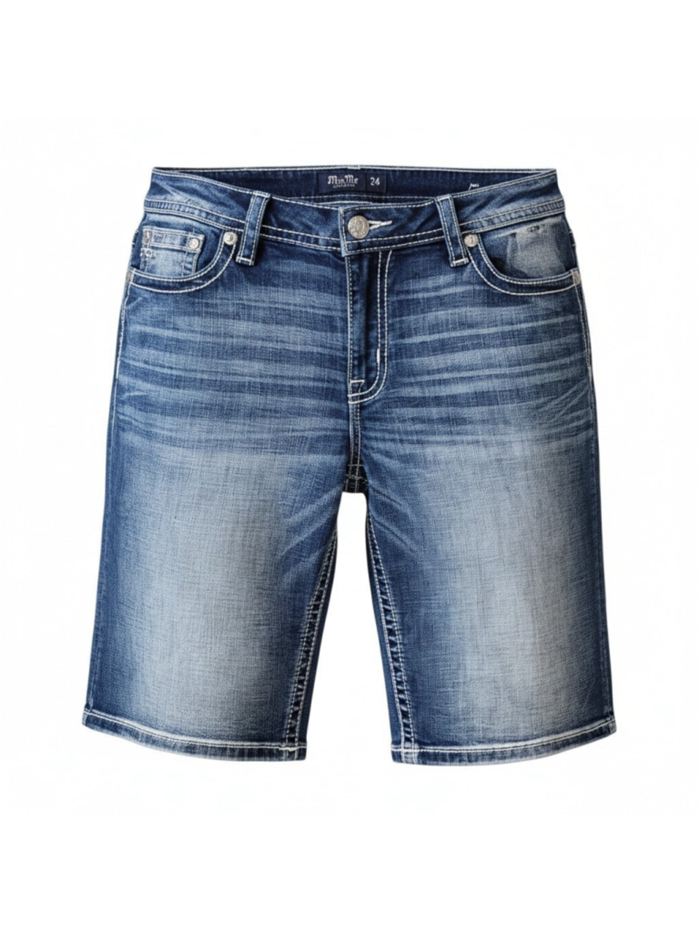 Miss Me Curvy Bermuda Women's Blue Denim Mid-Rise Shorts Size 34 Inseam 12